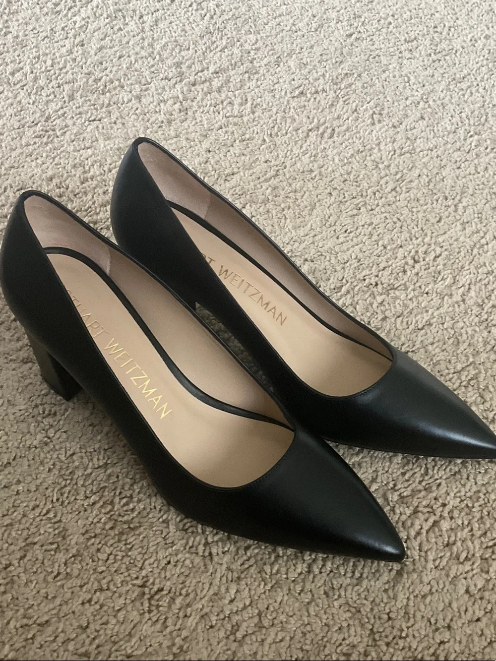 Stuart Weitzman Black Pointed-Toe Block Heel Pumps
